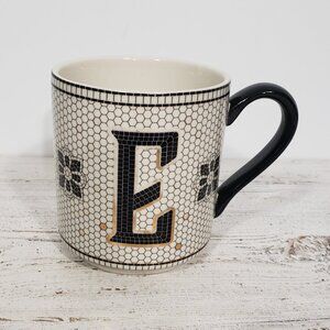 Anthropologie Bistro Tile Mosaic Margot  Monogramed Initial E Coffee Tea Mug